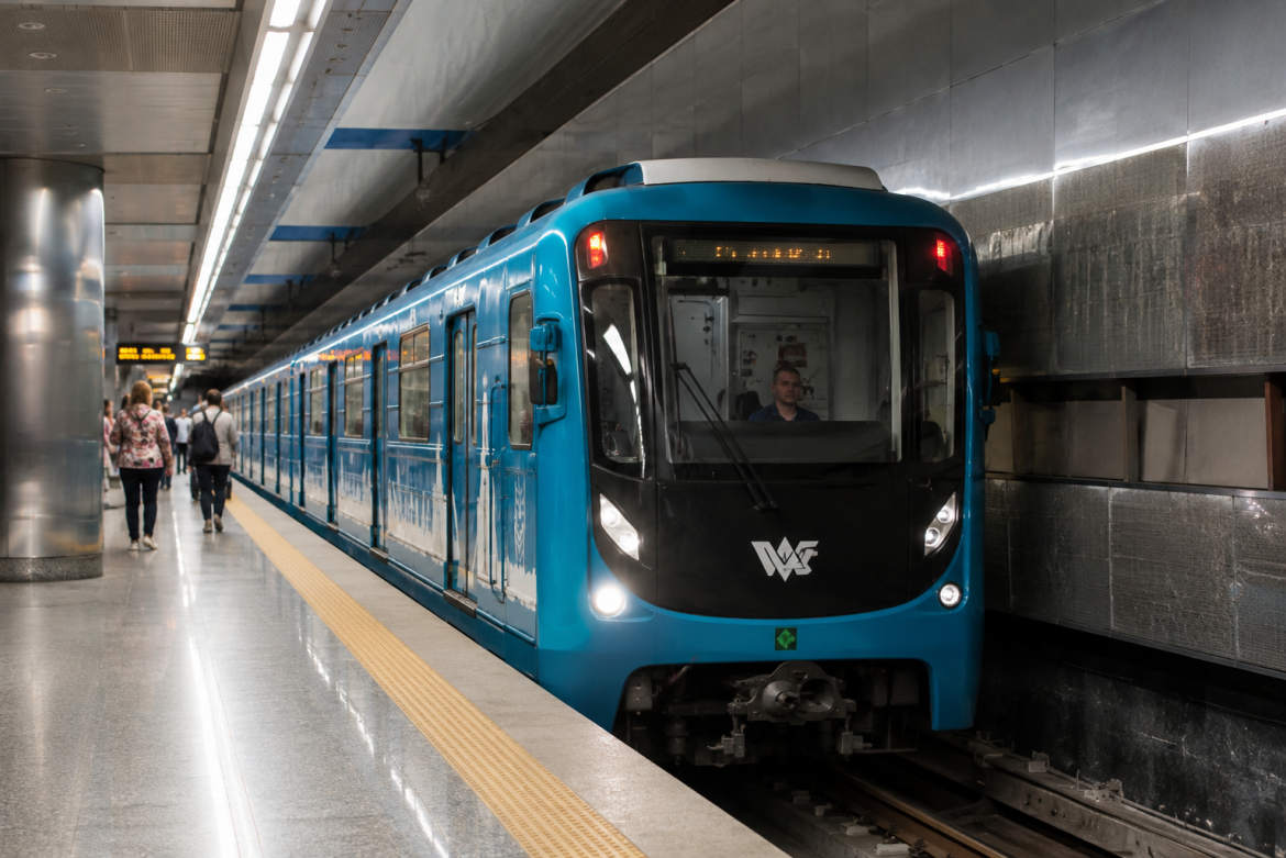 Метро Дніпро – сучасний поїзд метро прибуває на станцію
